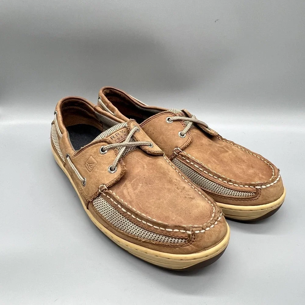 Sperry Shoes Mens 11 Brown Leather Mesh Top Sider Boat Moc Toe Casual Comfort